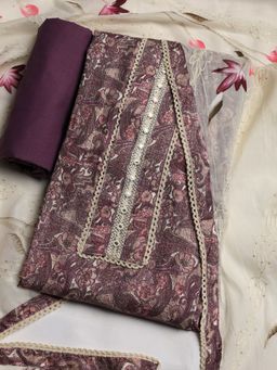 MEENA BAZAAR - Embroidered Women Purple Unstitched Kurta With Pant & Dupatta