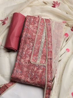 MEENA BAZAAR - Embroidered Women Pink Unstitched Kurta With Pant & Dupatta