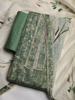 MEENA BAZAAR - Green Women Embroidered Unstitched Kurta With Pant & Dupatta