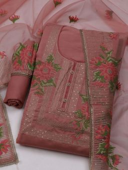 MEENA BAZAAR - Embroidered Women Pink Unstitched Kurta With Pant & Dupatta