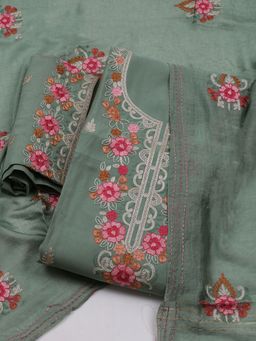 MEENA BAZAAR - Women Thread Work Green Unstitched Kurta With Pant & Dupatta