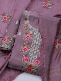 MEENA BAZAAR - Embroidered Lavender Unstitched Kurta With Pant & Dupatta