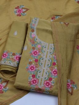 MEENA BAZAAR - Embroidered Mustard Women Unstitched Kurta With Pant & Dupatta