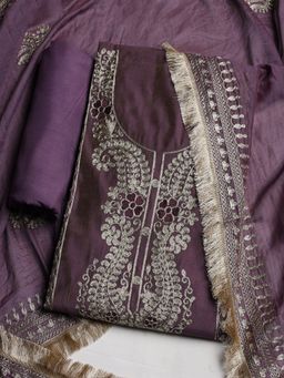 MEENA BAZAAR - Embroidered Lavender Unstitched Kurta With Pant & Dupatta
