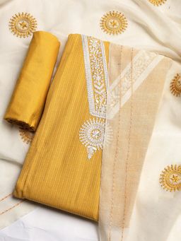MEENA BAZAAR - Women Yellow Embroidered Unstitched Kurta With Pant & Dupatta