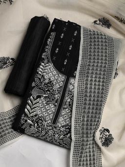 MEENA BAZAAR - Embroidered Black Unstitched Kurta With Pant & Dupatta