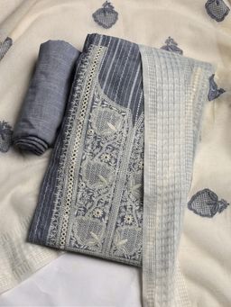 MEENA BAZAAR - Blue Embroidered Women Unstitched Kurta With Pant & Dupatta
