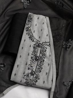 MEENA BAZAAR - Women Embroidered Grey Unstitched Kurta With Pant & Dupatta