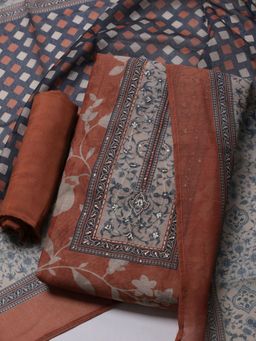 MEENA BAZAAR - Women Printed Peach Unstitched Kurta With Pant & Dupatta
