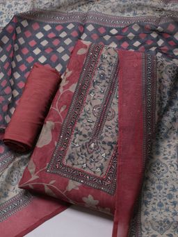 MEENA BAZAAR - Women Printed Pink Unstitched Kurta With Pant & Dupatta