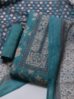 MEENA BAZAAR - Green Women Floral Printed Unstitched Kurta With Pant & Dupatta