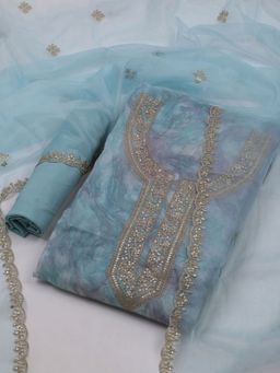 MEENA BAZAAR - Women Blue Embroidered Unstitched Kurta With Pant & Dupatta