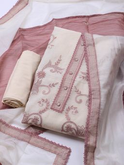 MEENA BAZAAR - Embroidered Peach Women Unstitched Kurta With Pant & Dupatta