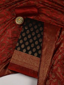 MEENA BAZAAR - Woven Black Unstitched Kurta With Pant & Dupatta