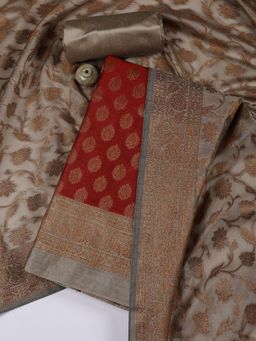 MEENA BAZAAR - Woven Maroon Unstitched Kurta With Pant & Dupatta