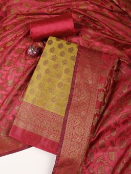 MEENA BAZAAR - Woven Mustard Unstitched Kurta With Pant & Dupatta