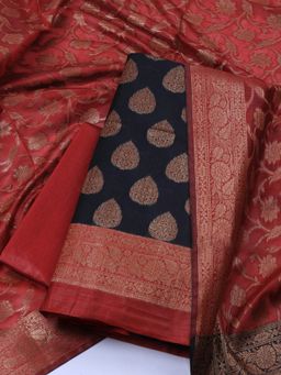 MEENA BAZAAR - Woven Black Unstitched Kurta With Pant & Dupatta