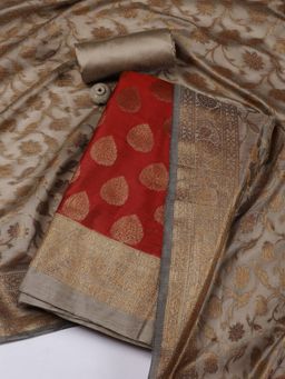 MEENA BAZAAR - Woven Maroon Unstitched Kurta With Pant & Dupatta