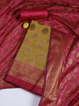 MEENA BAZAAR - Woven Mustard Unstitched Kurta With Pant & Dupatta