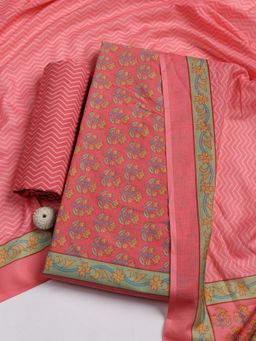 MEENA BAZAAR - Women Printed Pink Unstitched Kurta With Pant & Dupatta