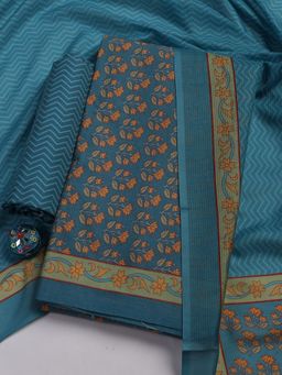 MEENA BAZAAR - Floral Print Women Blue Unstitched Kurta With Pant & Dupatta