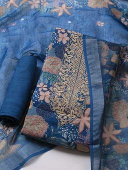 MEENA BAZAAR - Women Blue Embroidered Unstitched Kurta With Pant & Dupatta