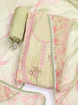 MEENA BAZAAR - Green Women Floral Printed Unstitched Kurta With Pant & Dupatta