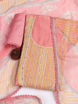 MEENA BAZAAR - Women Printed Pink Unstitched Kurta With Pant & Dupatta