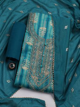 MEENA BAZAAR - Women Embroidered Blue Unstitched Kurta With Pant & Dupatta