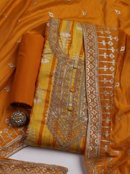 MEENA BAZAAR - Embroidered Mustard Women Unstitched Kurta With Pant & Dupatta