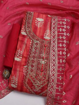 MEENA BAZAAR - Women Embroidered Pink Unstitched Kurta With Pant & Dupatta