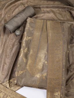 MEENA BAZAAR - Woven Grey Unstitched Kurta With Pant & Dupatta