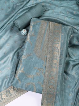 MEENA BAZAAR - Woven Blue Unstitched Kurta With Pant & Dupatta