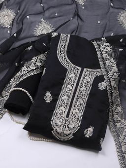 MEENA BAZAAR - Embroidered Black Unstitched Kurta With Pant & Dupatta