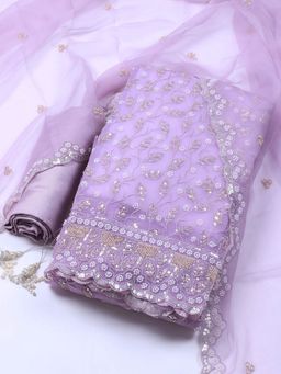 MEENA BAZAAR - Embroidered Purple Unstitched Kurta With Pant & Dupatta