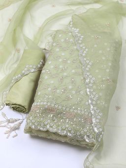 MEENA BAZAAR - Embroidered Women Green Unstitched Kurta With Pant & Dupatta