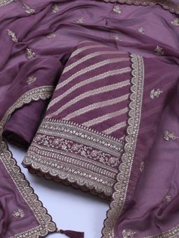 MEENA BAZAAR - Embroidered Mauve Unstitched Kurta With Pant & Dupatta