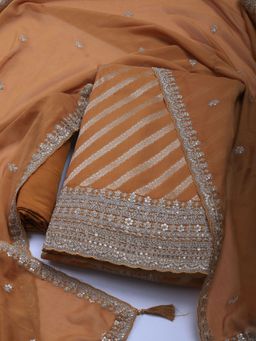 MEENA BAZAAR - Embroidered Women Mustard Unstitched Kurta With Pant & Dupatta