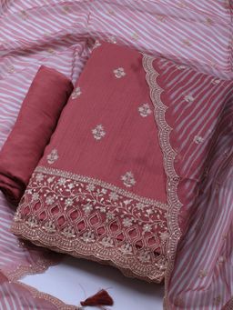 MEENA BAZAAR - Women Pink Embroidered Unstitched Kurta With Pant & Dupatta