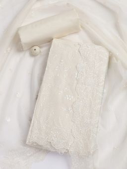 MEENA BAZAAR - Women Cream Embroidered Unstitched Kurta With Pant & Dupatta