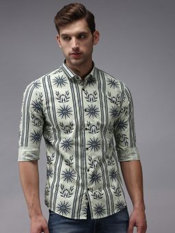 SHOWOFF - Men Green Collar Neck Ethnic Motifs Comfort Fit Shirt