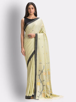 Angoshobha - Cream Handloom Cotton Jamdani Saree with Unstitched Blouse