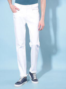 CRIMSOUNE CLUB - Mens White Straight Stretchable Jeans