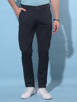 CRIMSOUNE CLUB - Mens Black Textured Printed Chinos Trousers