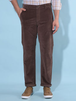 CRIMSOUNE CLUB - Mens Brown Straight Stretchable Trousers
