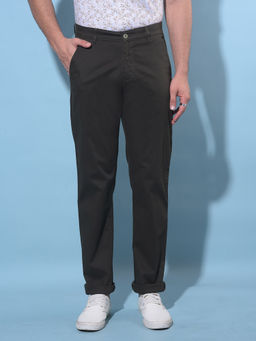 CRIMSOUNE CLUB - Mens Olive Straight Dobby Trousers