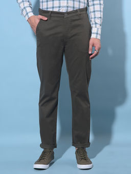 CRIMSOUNE CLUB - Mens Olive Straight Textured Dobby Trousers
