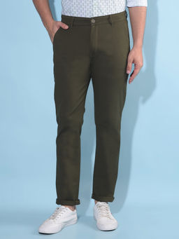 CRIMSOUNE CLUB - Mens Olive Stretchable Trousers