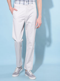 CRIMSOUNE CLUB - Mens Off White Straight Stretchable Trousers
