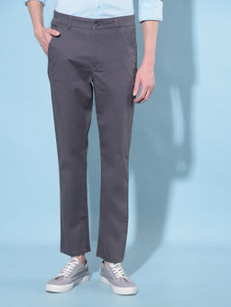 CRIMSOUNE CLUB - Mens Grey Straight Stretchable Trousers